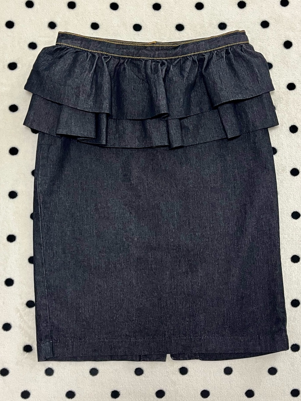Vintage Bisou Bisou Dark Wash Denim Layered Ruffle Pencil Skirt Size 2